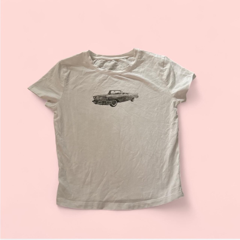 White T-Shirt with Car Graphic